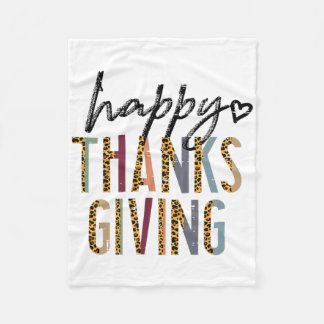 Leopard Happy Thanksgiving Cute Fall Autumn Women Fleece Blanket