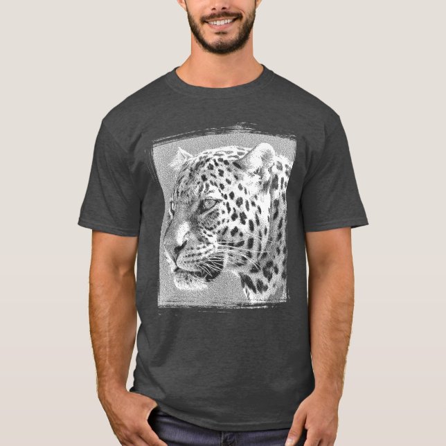 Leopard Head Modern Elegant Charcoal Heather T-Shirt (Front)