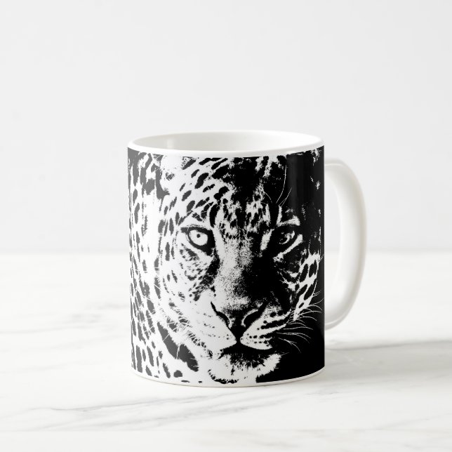Leopard Head Pop Art Modern Template Animals Coffee Mug (Front Right)