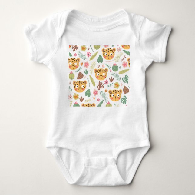 Leopard Head Tropical Plants Pattern Baby Bodysuit (Front)