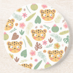 Leopard Head Tropical Plants Pattern Coaster