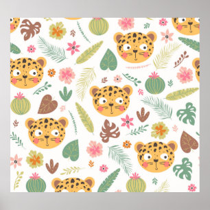Leopard Head Tropical Plants Pattern Poster
