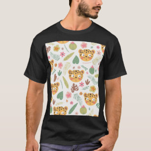 Leopard Head Tropical Plants Pattern T-Shirt