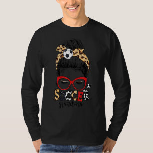 Leopard Headband Messy Bun Hair Soccer Grandma Mot T-Shirt