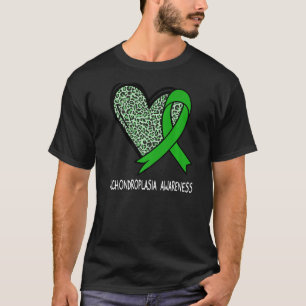 Leopard Heart Achondroplasia Awareness Green Ribbo T-Shirt