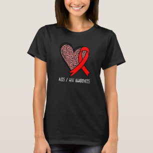 Leopard Heart AIDS HIV Awareness Red Ribbon T-Shirt