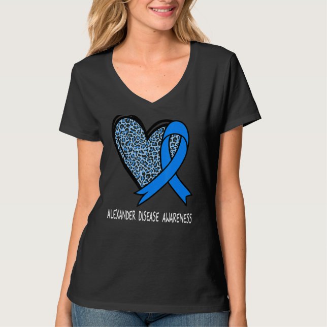 Leopard Heart Alexander Disease Awareness Blue Rib T-Shirt (Front)