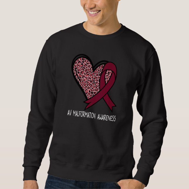 Leopard Heart AV Malformation Awareness Burgundy R Sweatshirt (Front)