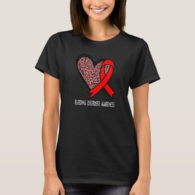Leopard Heart Bleeding Disorders Awareness Red Rib T-Shirt (Front)