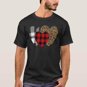Leopard Heart Buffalo Red Black Plaid Heart Valent T-Shirt