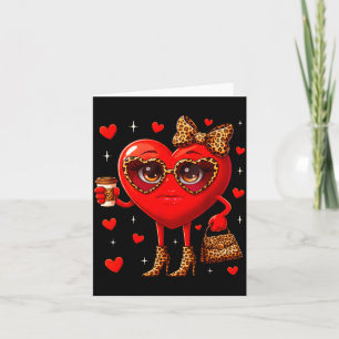 Leopard Heart Drinking Coffee Valentines Day Women Card