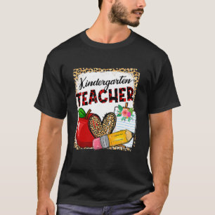 Leopard Heart Kindergarten Teacher Teaching Back T T-Shirt