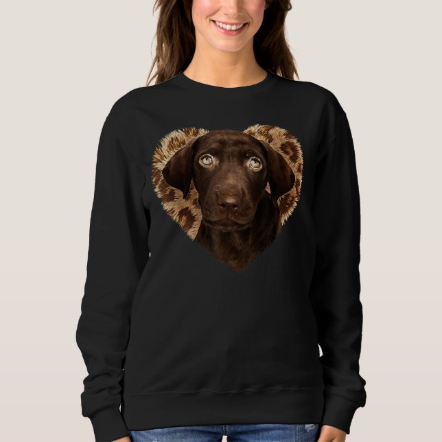 Leopard Heart Labrador Retriever Lab Dog Chocolate Sweatshirt (Front)