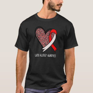 Leopard Heart Latex Allergy Awareness Red & Pearl  T-Shirt
