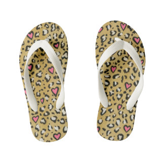 Leopard heart / leopard animal print pink heart kid's jandals