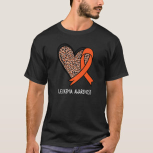 Leopard Heart Leukemia Awareness Orange Ribbon T-Shirt