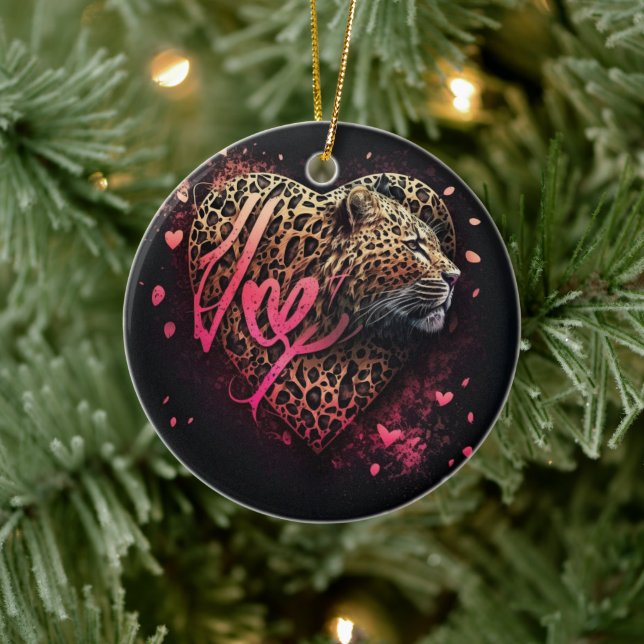 Leopard Heart Love Graffiti Art                    Ceramic Tree Decoration (Tree)