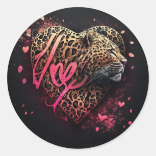 Leopard Heart Love Graffiti Art Classic Round Sticker