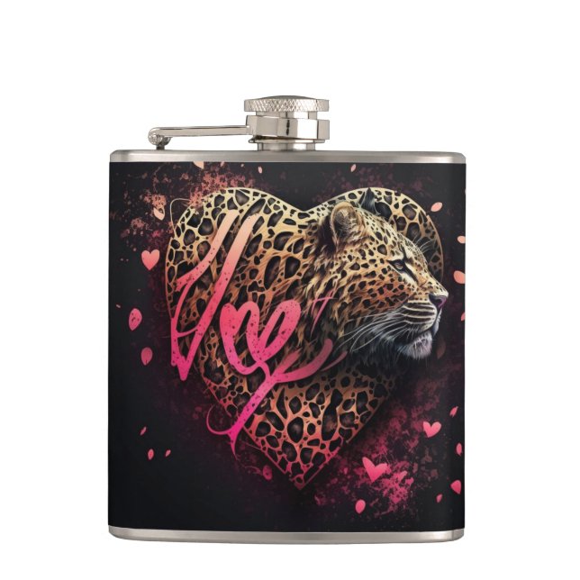 Leopard Heart Love Graffiti Art                    Hip Flask (Front)
