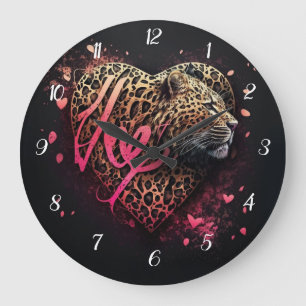 Leopard Heart Love Graffiti Art Large Clock