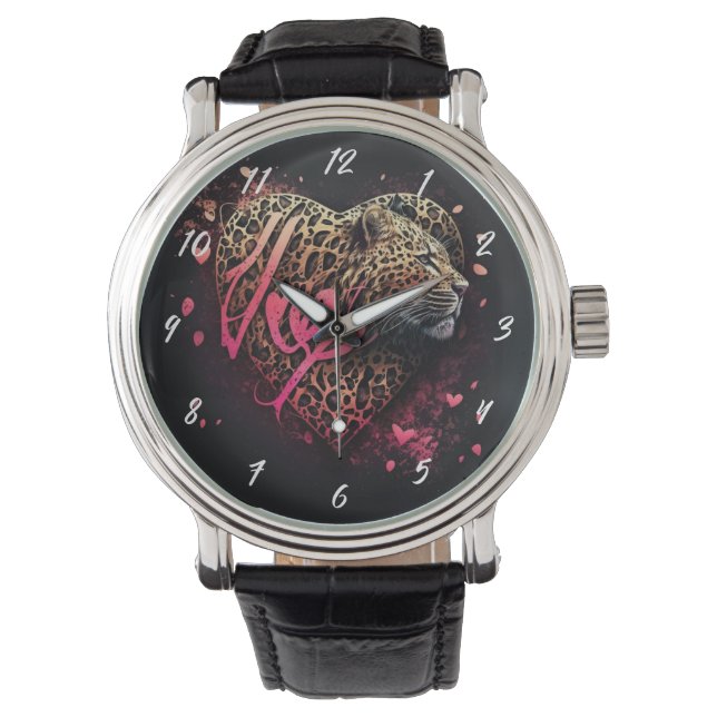 Leopard Heart Love Graffiti Art                    Watch (Front)