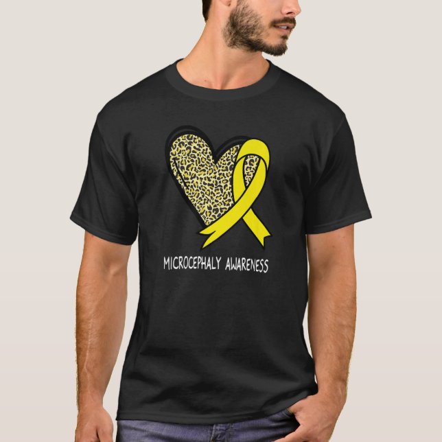 Leopard Heart Microcephaly Awareness Yellow Ribbon T-Shirt (Front)