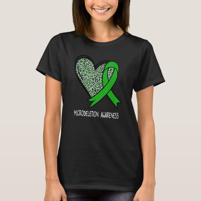 Leopard Heart Microdeletion Awareness Green Ribbon T-Shirt (Front)