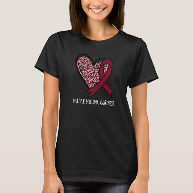 Leopard Heart Multiple Myeloma Awareness Burgundy  T-Shirt (Front)