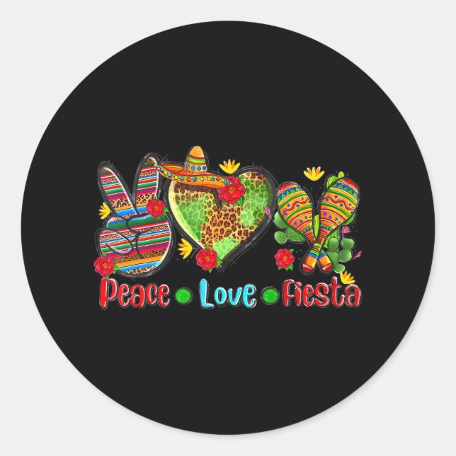 Leopard Heart Peace Love Fiesta Mexican Cinco De Classic Round Sticker (Front)