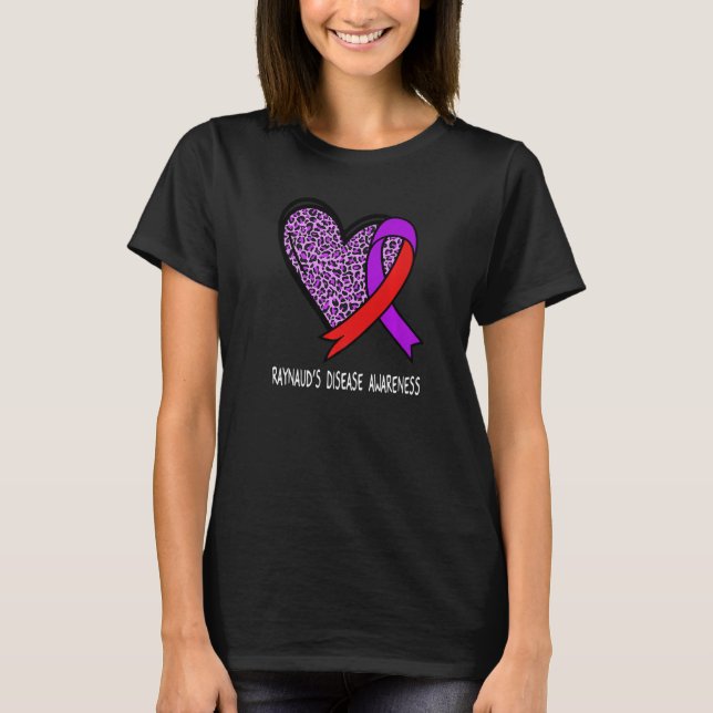 Leopard Heart Raynaudu2019s Disease Awareness Purp T-Shirt (Front)