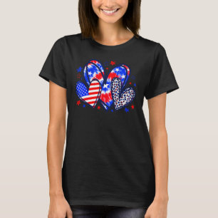Leopard Heart Red White Blue American Flag 4th Of  T-Shirt