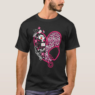 Leopard Heart Stethoscope Oncology Nurse Valentine T-Shirt