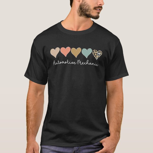 Leopard Hearts Valentine's day for Team Automotive T-Shirt (Front)