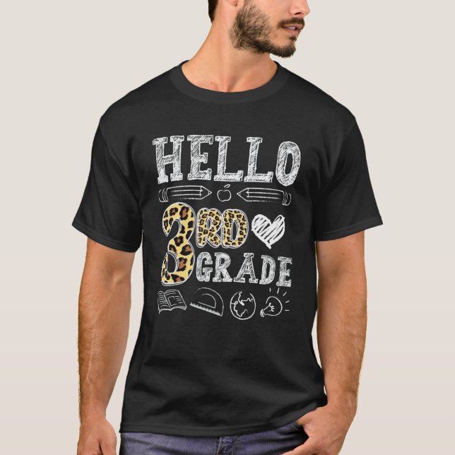 Leopard Hello 3rd Grade Back To School Third Grade T-Shirt (Front)