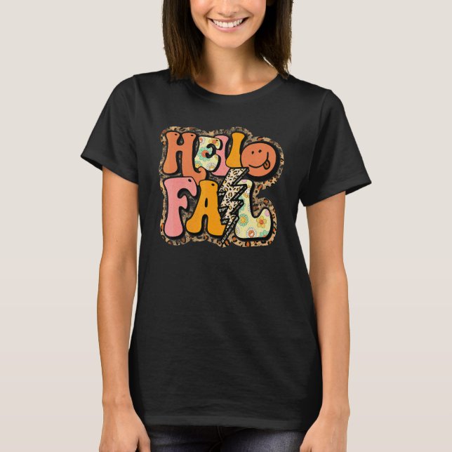 Leopard Hello Fall Autumn Leaves It's Fall Yall Th T-Shirt (Front)
