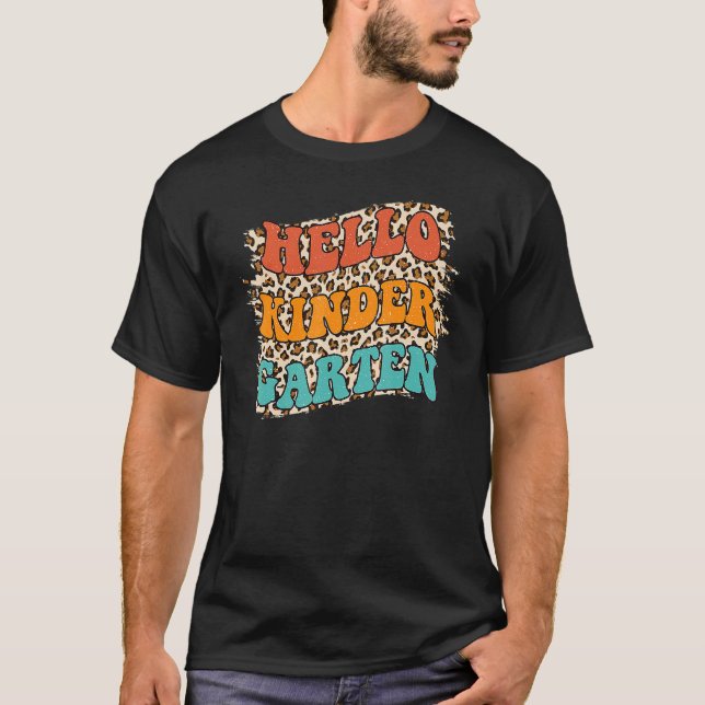 Leopard Hello Kindergarten Teacher Students Back T T-Shirt (Front)