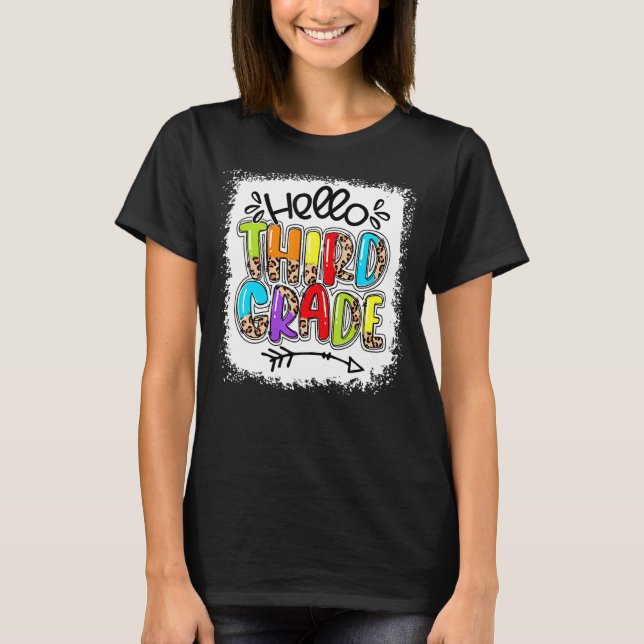 Leopard Hello Third 3rd Grade Teacher First Day Of T-Shirt (Front)