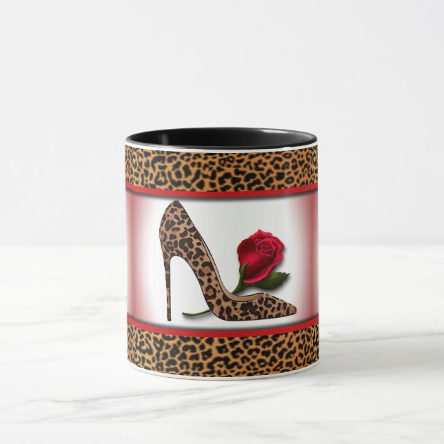 Leopard High Heel & Red Rose Mug (Center)