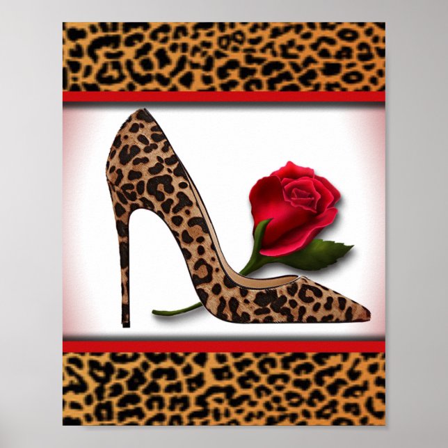 Leopard High Heel & Red Rose Poster (Front)