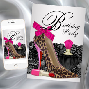 Leopard High Heel Shoe Birthday Party Invitation