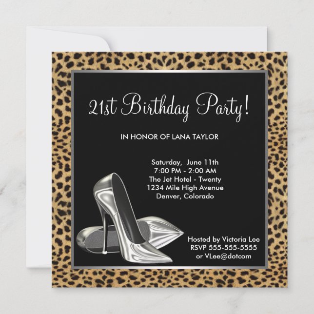 Leopard High Heels Womans 21st Birthday Invitation (Front)
