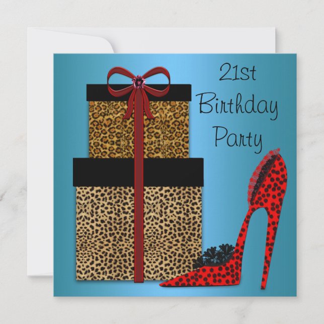Leopard High Heels Womans 21st Birthday Party Invitation (Front)