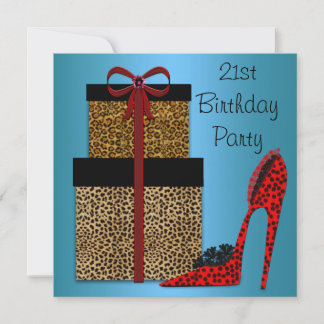 Leopard High Heels Womans 21st Birthday Party Invitation