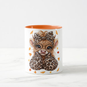 Leopard Highland Cow Fall Coquette Preppy Autumn Mug