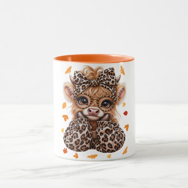 Leopard Highland Cow Fall Coquette Preppy Autumn  Mug (Center)