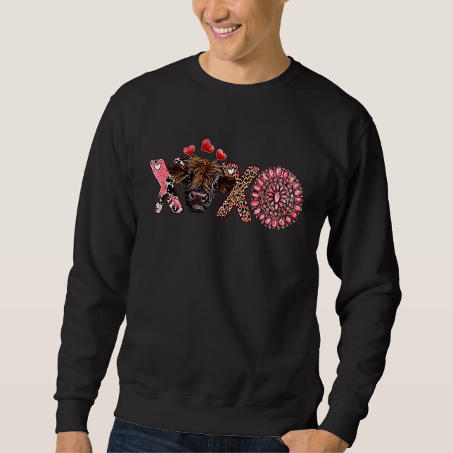 Leopard Highland Cow Gemstone Load Of Love Western Sweatshirt (Front)
