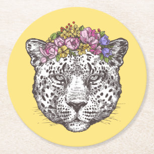 Leopard Hippie Chic Round Paper Coaster