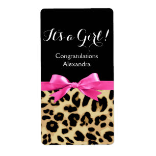 Leopard Hot Pink Bow Its a Girl Safari Baby Shower