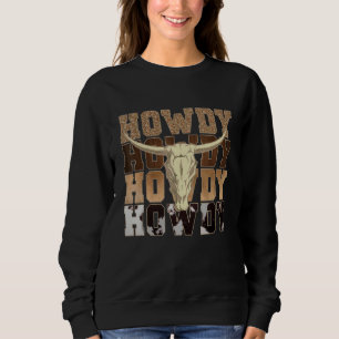 Leopard Howdy Bull Skull Rodeo Texas Western Count Sweatshirt