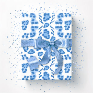 Leopard Ikat in Blue Porcelain Wrapping Paper
